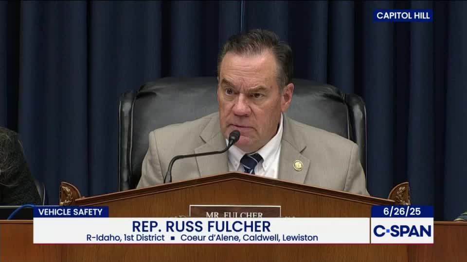 Russ Fulcher, a Congressman from Idaho, sits at a table on Capitol Hill, speaking into a microphone. The C-SPAN logo is visible, and the date is displayed on the screen.
