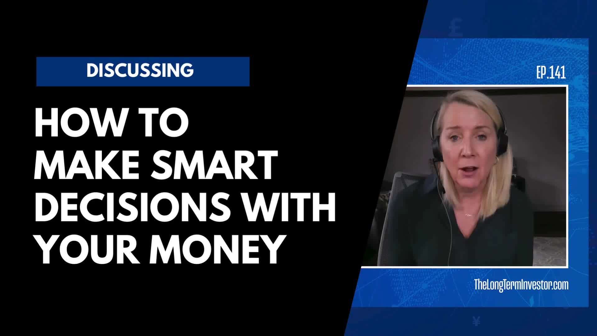 A woman with blonde hair and a headset is speaking, likely on a Cheddar News segment. The screen displays the title "How to Make Smart Decisions With Your Money" in bold white letters.
