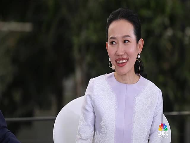 A woman in a lavender jacket smiles, her eyes crinkling at the corners. The CNBC World logo sits in the corner, suggesting a broadcast from the United States.
