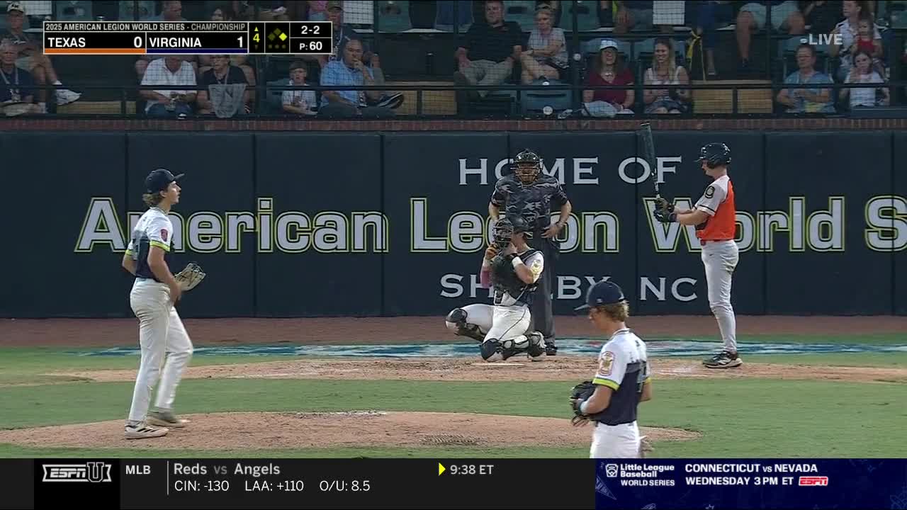 The pitcher, in a white and blue uniform, is poised on the mound, glove in hand. The batter, wearing an orange and gray jersey, stands at the plate, bat held high.

