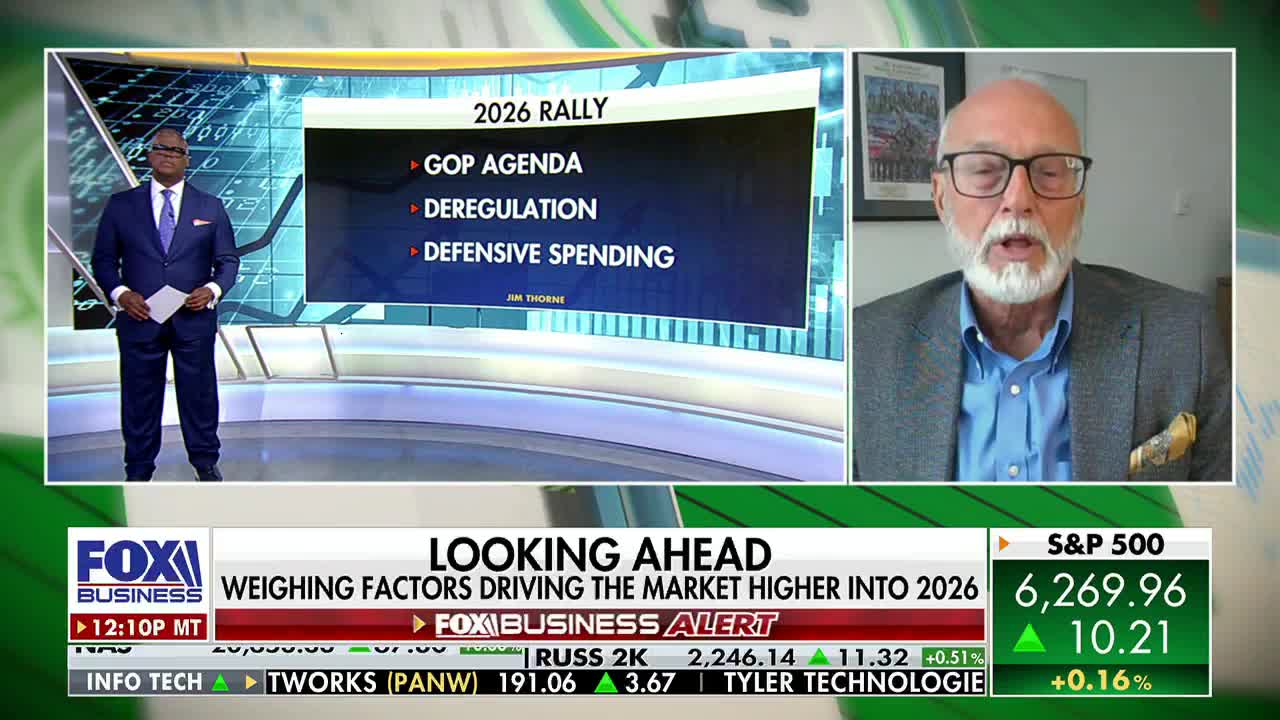 On Fox Business Network, a man in a suit stands beside a screen detailing the GOP agenda, while another man with glasses is speaking from a remote location. The S&P 500 ticker is displayed in the corner.
