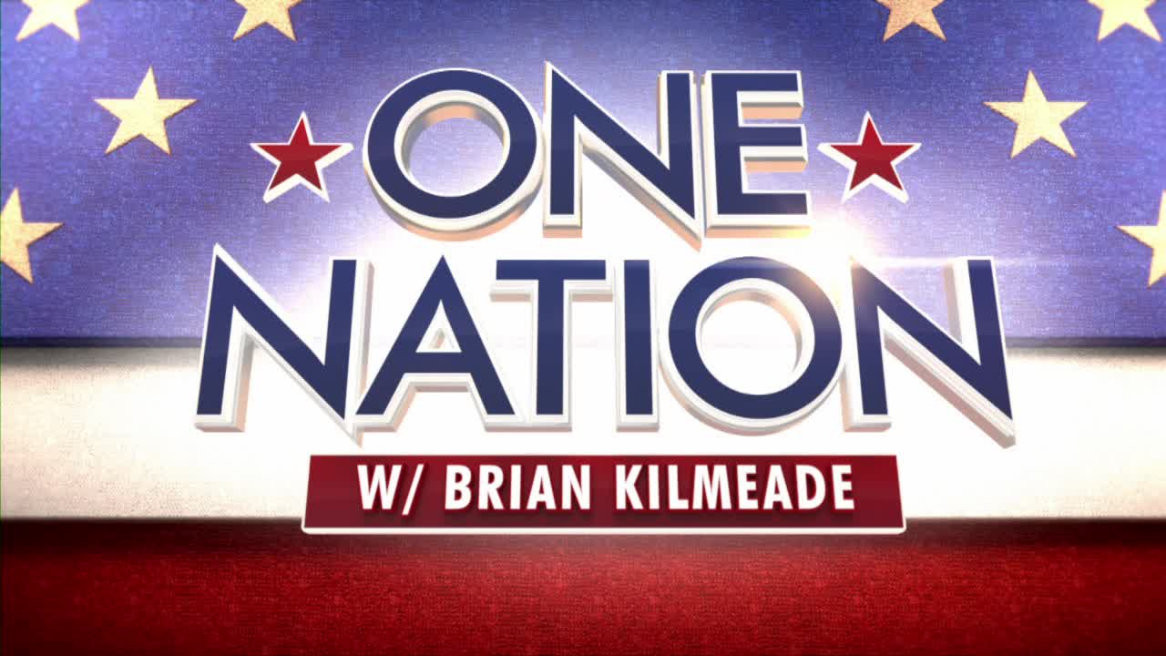 The Fox News Radio show "One Nation" with Brian Kilmeade is announced in bold, white letters against a patriotic backdrop. The title floats above a red banner with the host's name.
