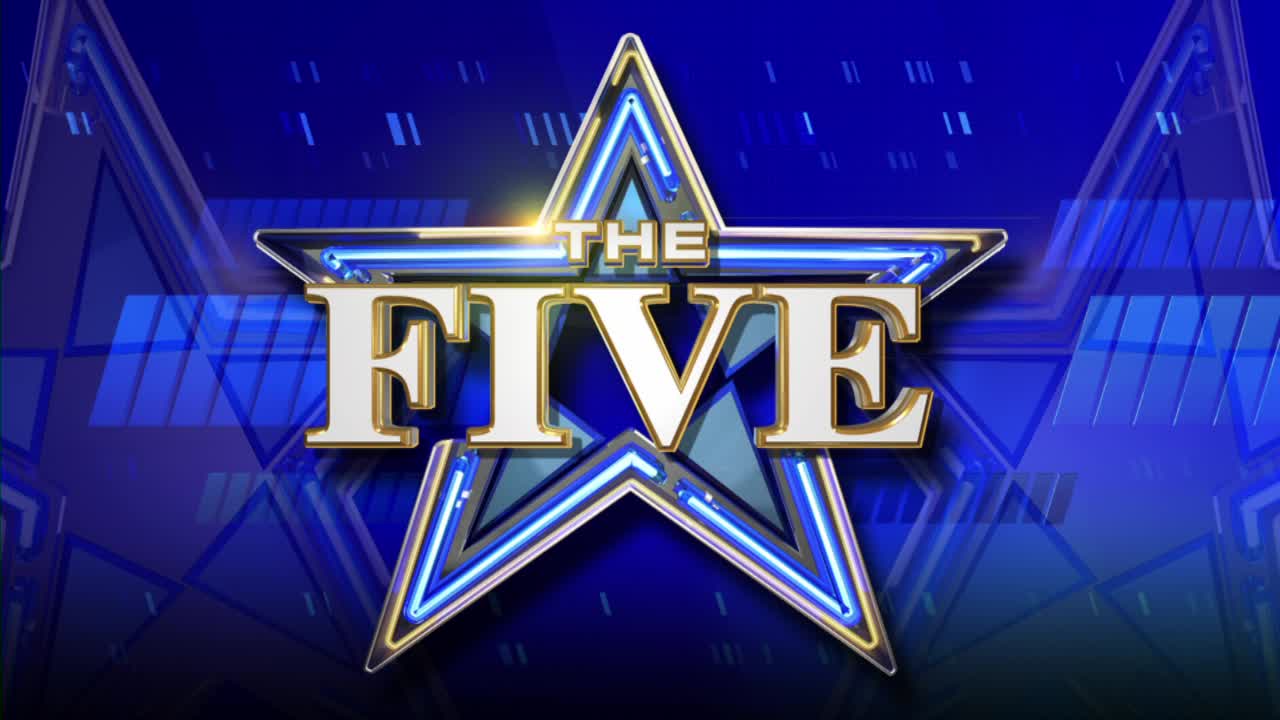 A glowing star, outlined in blue and gold, frames the words "THE FIVE." The background is a deep blue, with geometric shapes reflecting light.
