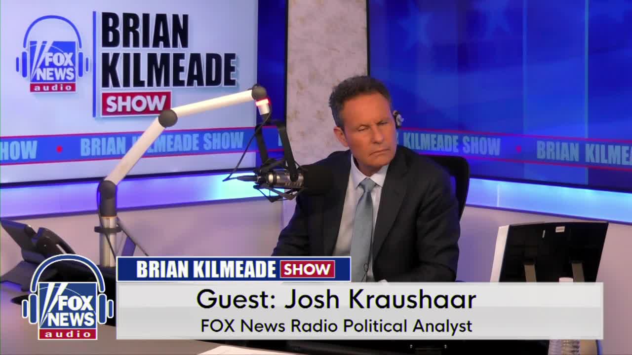 Brian Kilmeade is seated at a desk, looking intently to his right. A microphone boom extends over him, and the "Brian Kilmeade Show" logo is visible behind him.