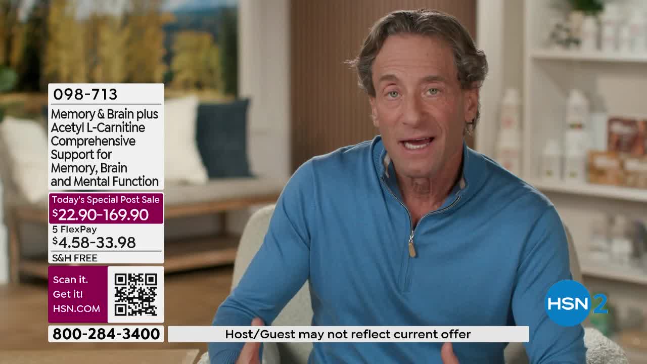 A man in a blue shirt gestures animatedly, speaking directly to the camera on HSN2. To his left, a graphic displays product information and pricing.
