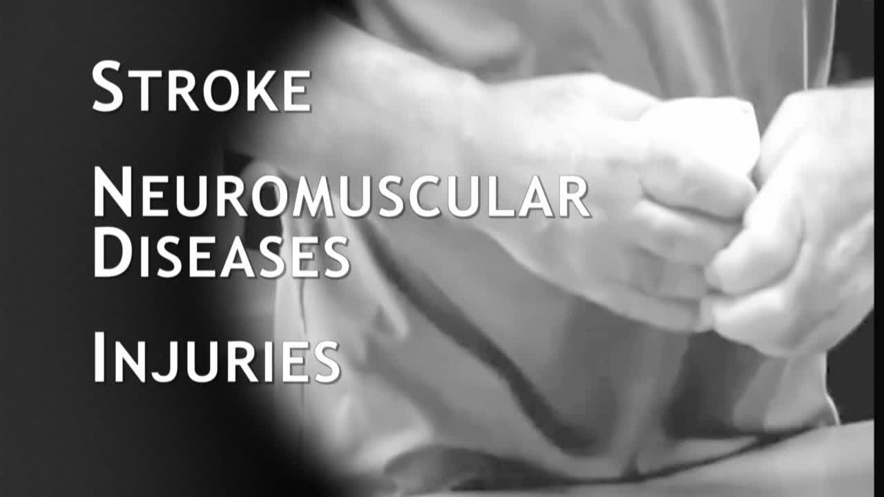 A person's hands are clasped together, their fingers intertwined. The image is in black and white, with text about health conditions overlaid on the scene.
