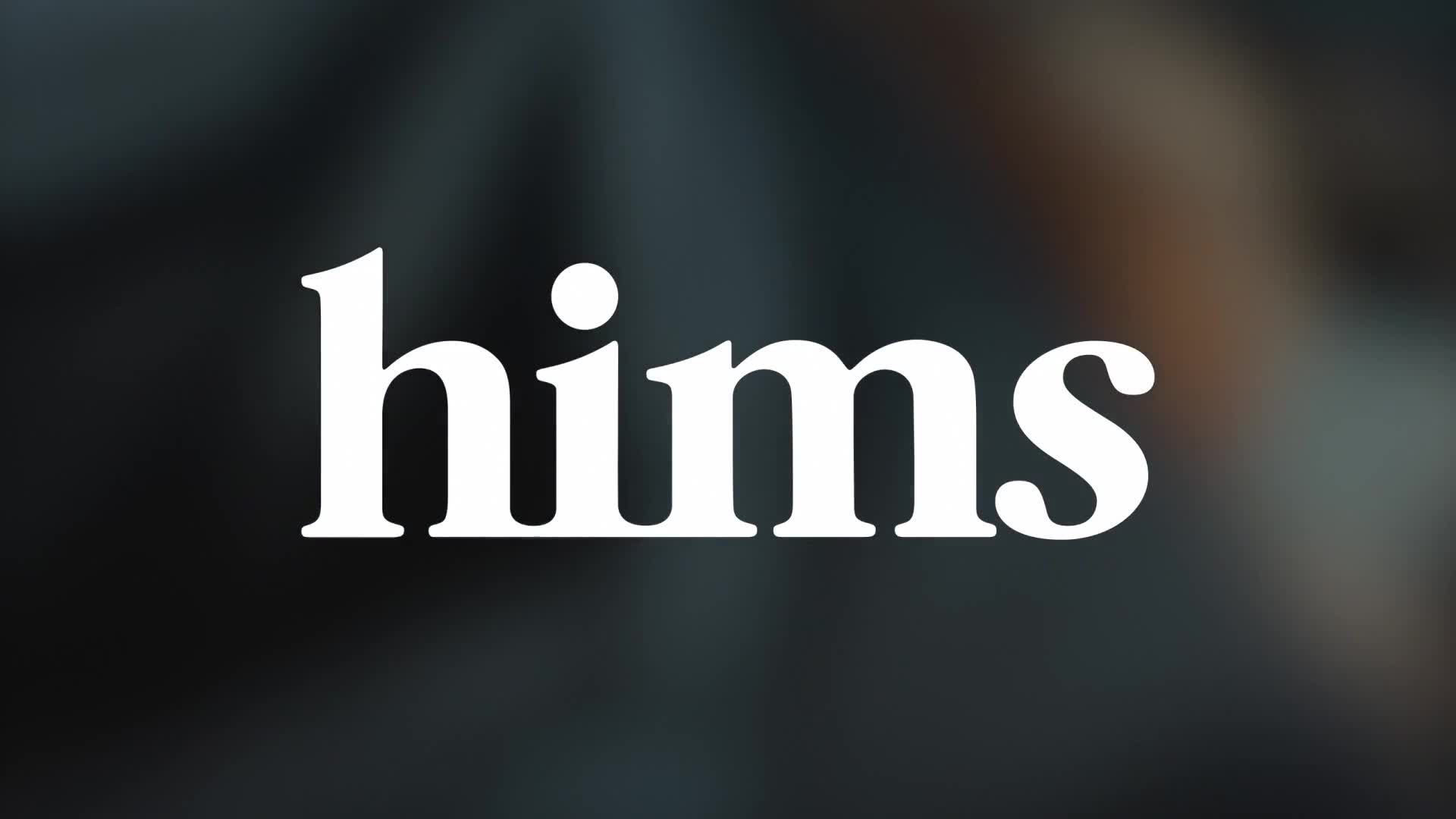 The word "hims" is displayed in white, bold lettering against a dark, blurry background. It's a simple, clean design, likely a logo or title card.
