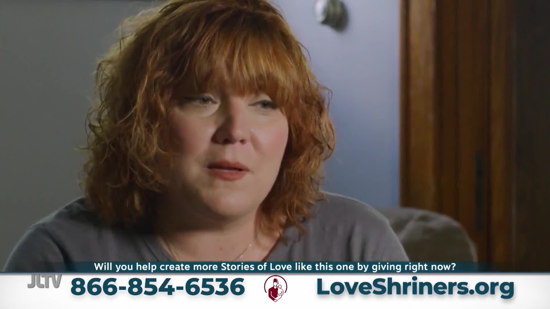 A woman with auburn hair speaks directly to the camera. A graphic at the bottom of the screen displays "JLTV" and a phone number.