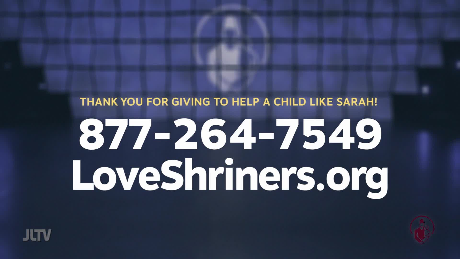 A message thanks viewers for their generosity, displaying a phone number and website. The JLTV logo appears in the corner.