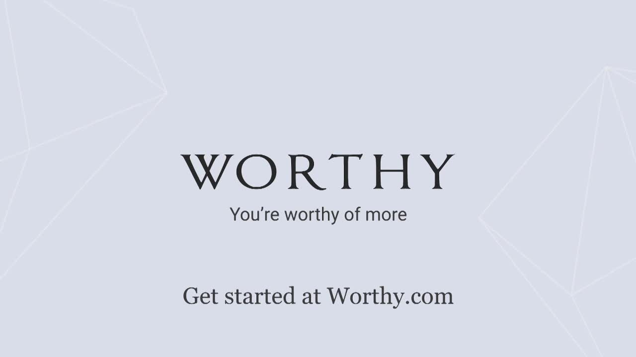 The word "WORTHY" is centered in a dark serif font, with a tagline below it. Underneath, a call to action directs viewers to a website.
