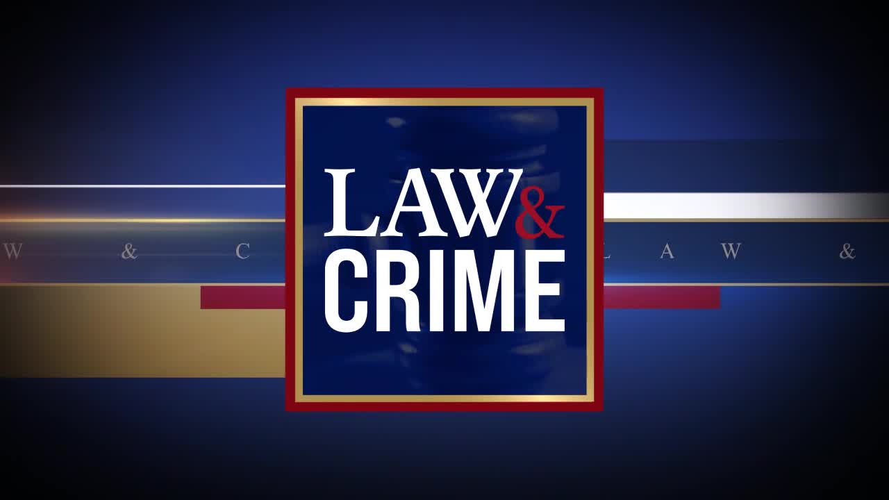 The "LAW & CRIME" logo is centered on a dark blue background with horizontal lines of gold and red. The words "LAW &" are in white, while "CRIME" is in large white letters below.