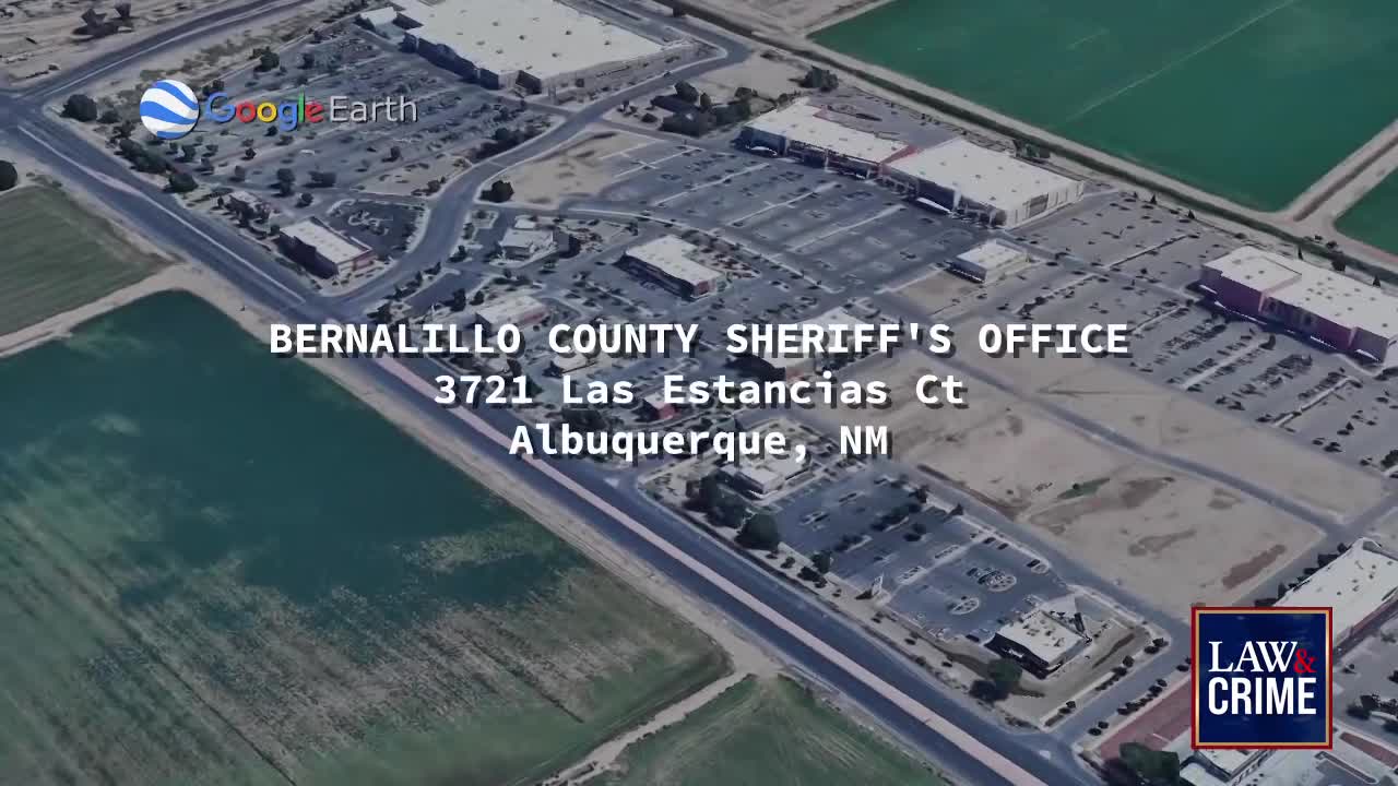 The Bernalillo County Sheriff's Office is located at 3721 Las Estancias Ct in Albuquerque, NM. This aerial view shows the building and its surrounding parking lots, with agricultural fields visible in the distance.