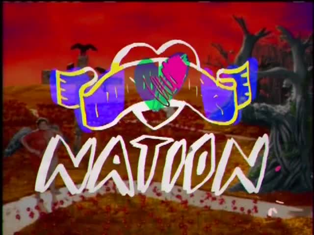 The word "NATION" is scrawled in white across the bottom, beneath a colorful logo. A figure with wings stands on a path strewn with red petals, all set against a surreal, sunset-hued backdrop.
