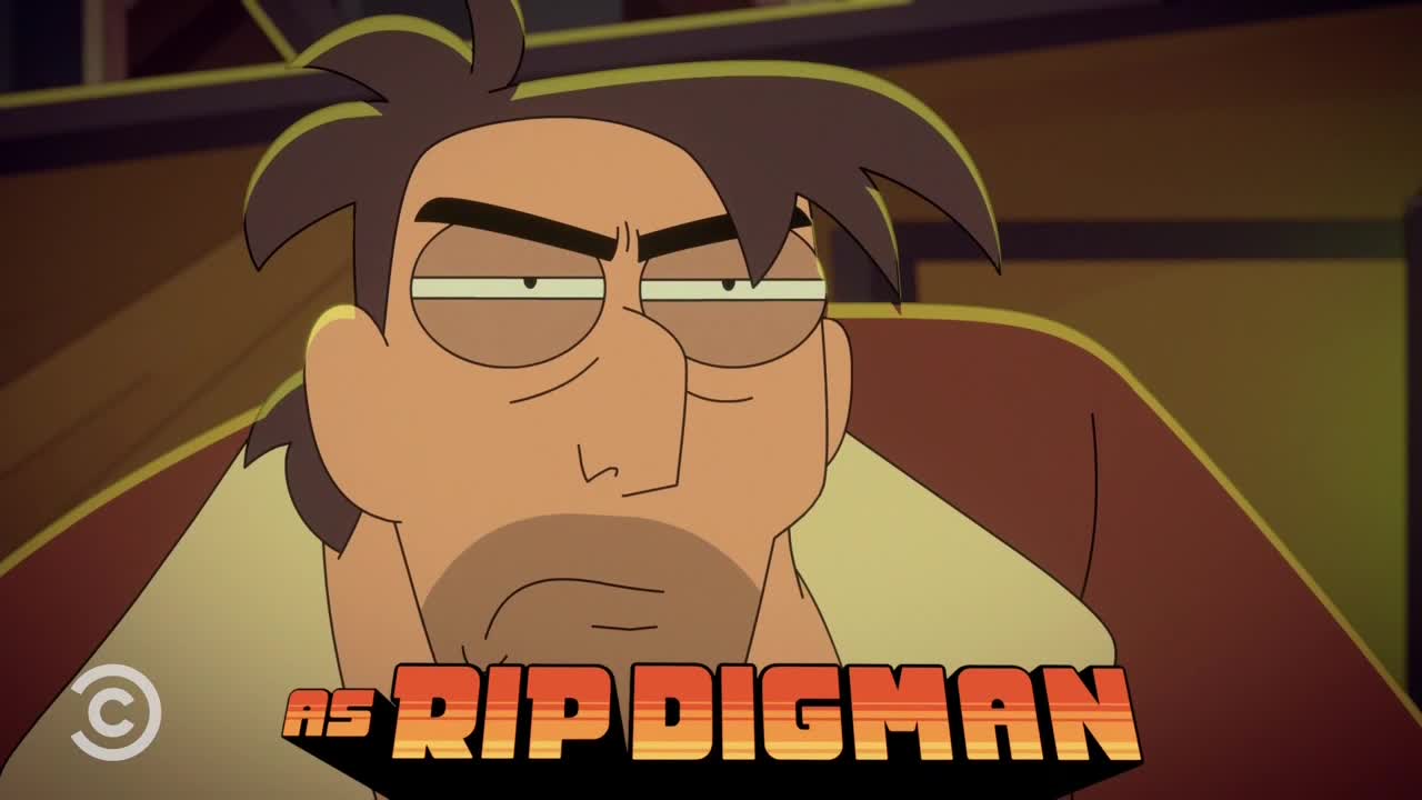 The animated character, Rip Digman, glares at the viewer with a furrowed brow. His name is displayed in a retro, blocky font, and the Comedy Central logo is visible.
