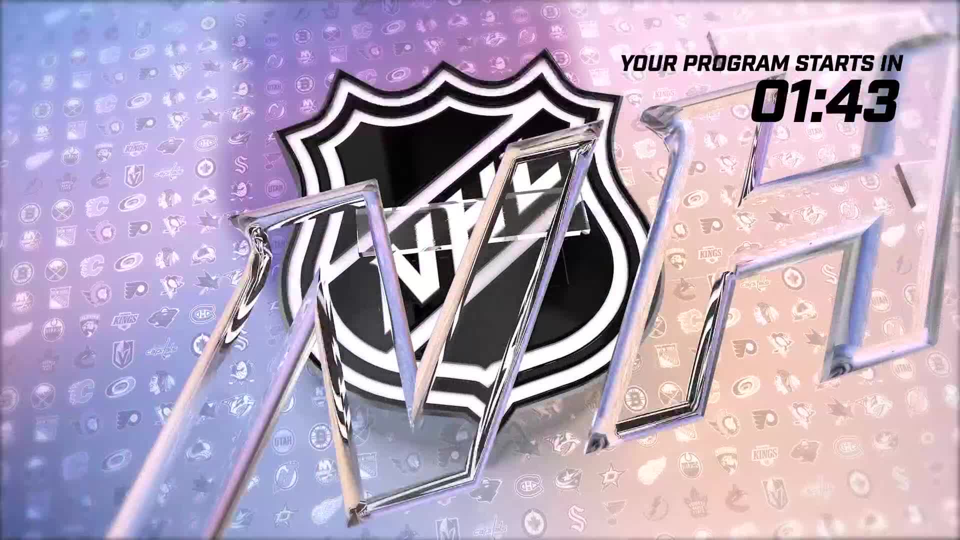 The NHL logo sits centered, with the network's name in angled, glassy letters. A timer counts down the minutes until the program begins.

