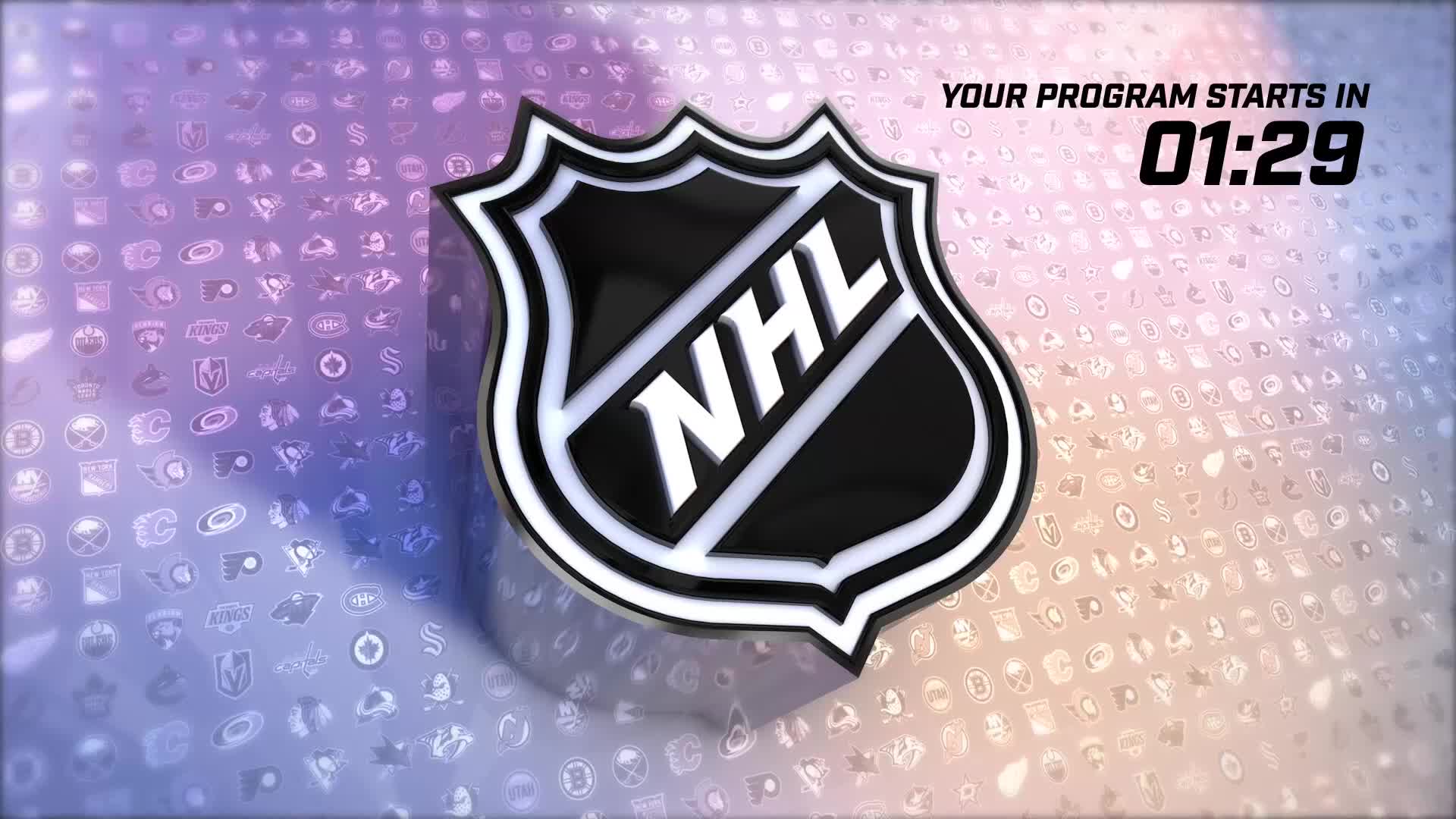The NHL logo, a black and white shield, is prominently displayed. A timer counts down from 01:29, indicating the start of a program on NHL Network.
