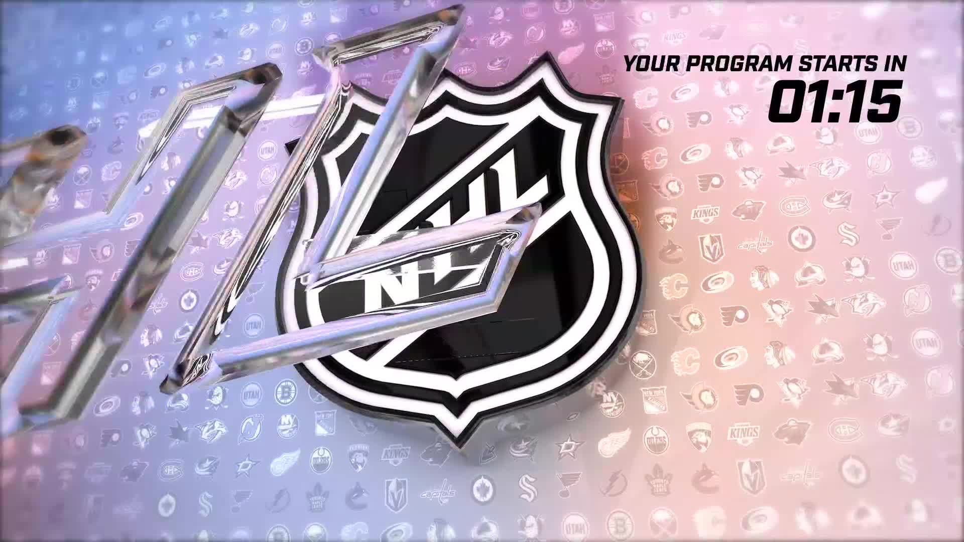 The NHL Network countdown clock shows 01:15. Large, metallic letters float in front of the iconic NHL shield.