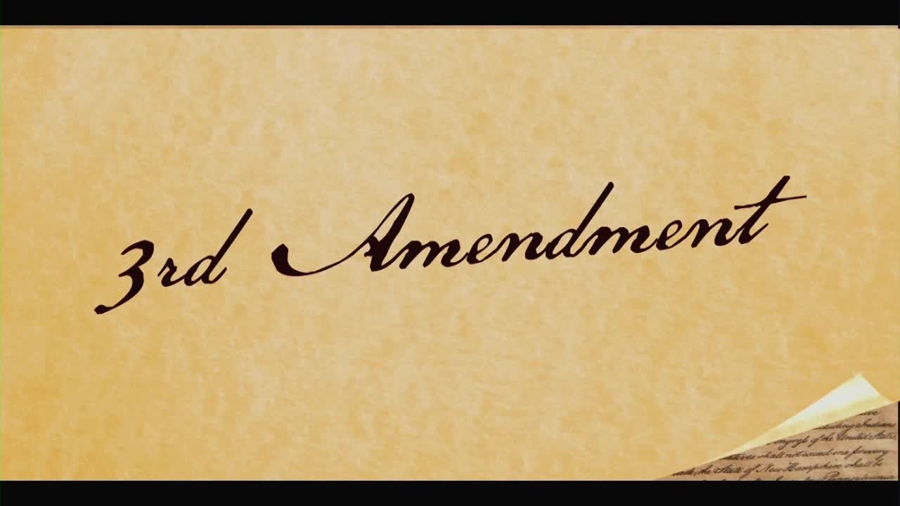 The words "3rd Amendment" are written in elegant script across a parchment-like background. A corner of what looks like a document is visible, adding to the historical feel.

