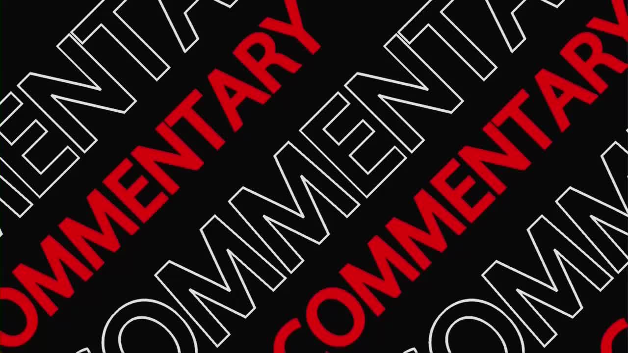 Bold red letters spell out "COMMENTARY" diagonally across a black background, interspersed with white outlines of the same word. This graphic, reminiscent of a news broadcast intro from a network like One America News, fills the entire frame.