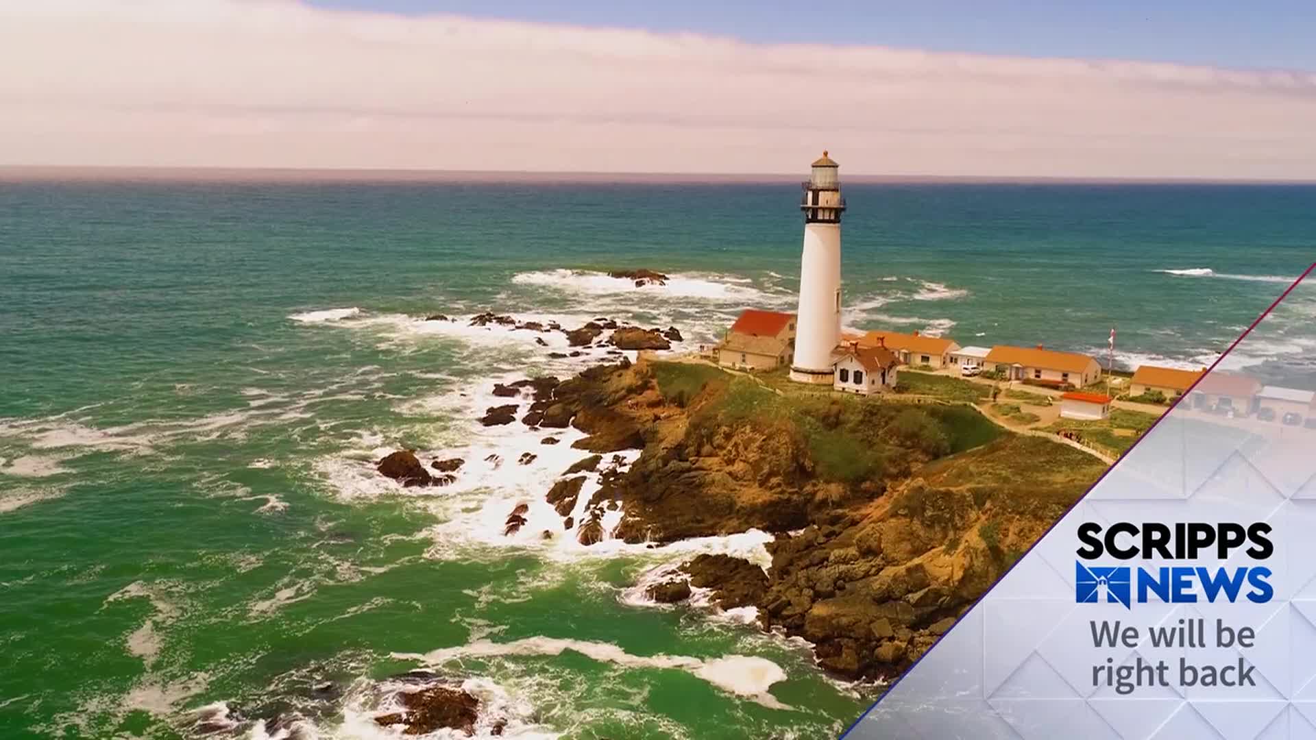 The white lighthouse stands tall against the sky, overlooking the churning waves of the Pacific. Scripps News will be right back, but for now, the scene is still.
