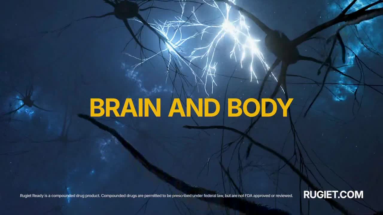 A network of neuron-like structures, illuminated with bright, jagged streaks of light, dominates the screen. The words "BRAIN AND BODY" are emblazoned in bold yellow letters against a dark, stormy background.
