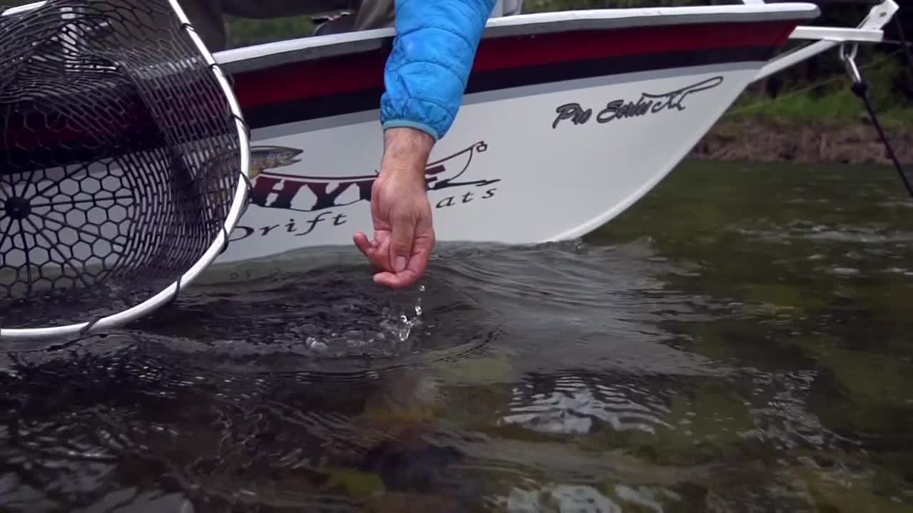 A hand, dripping water, is held near the side of a boat. The water is clear, and the boat has "Pro Series" written on it.
