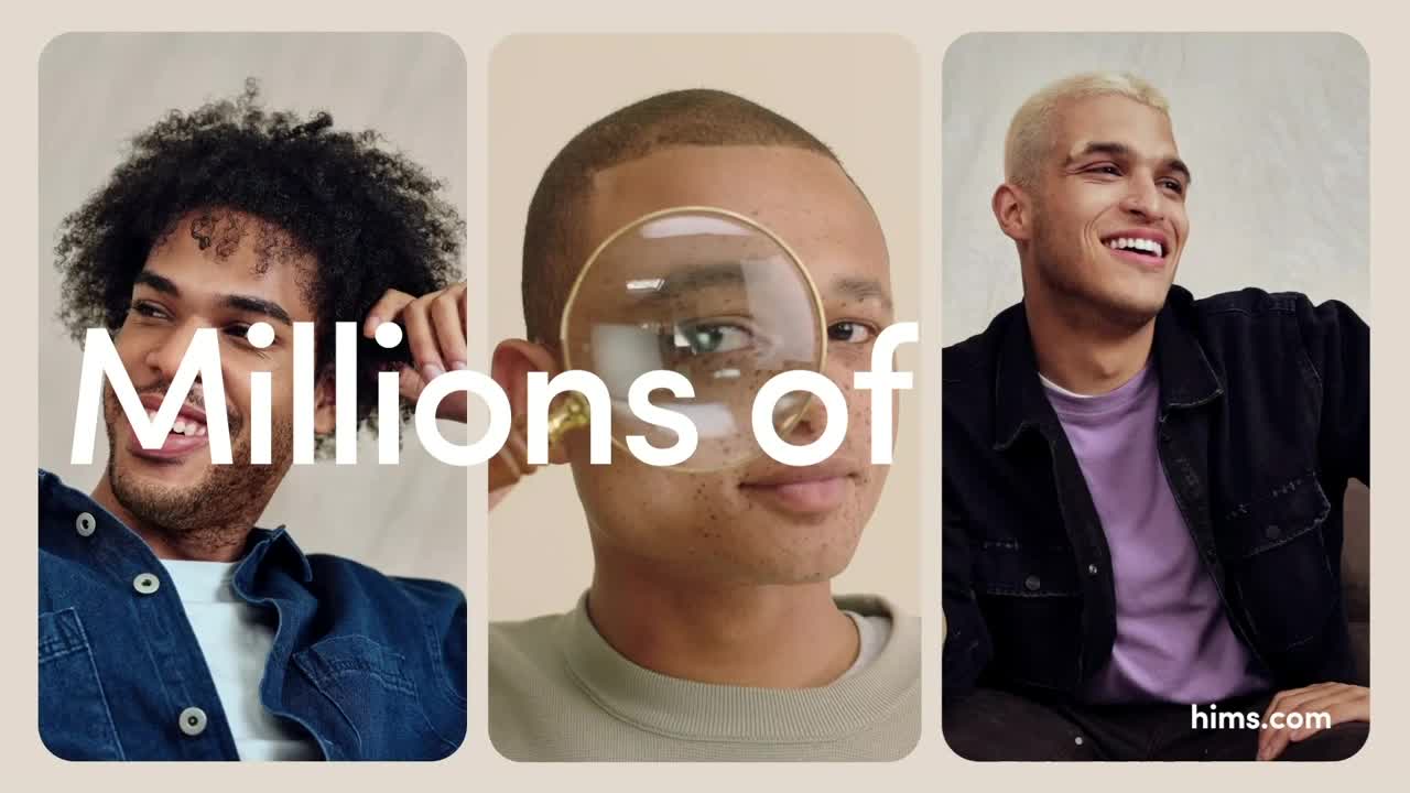 Three men are featured, each in a different frame, with "Millions of" written across the images. The man in the center holds a magnifying glass up to his eye, while the other two smile.
