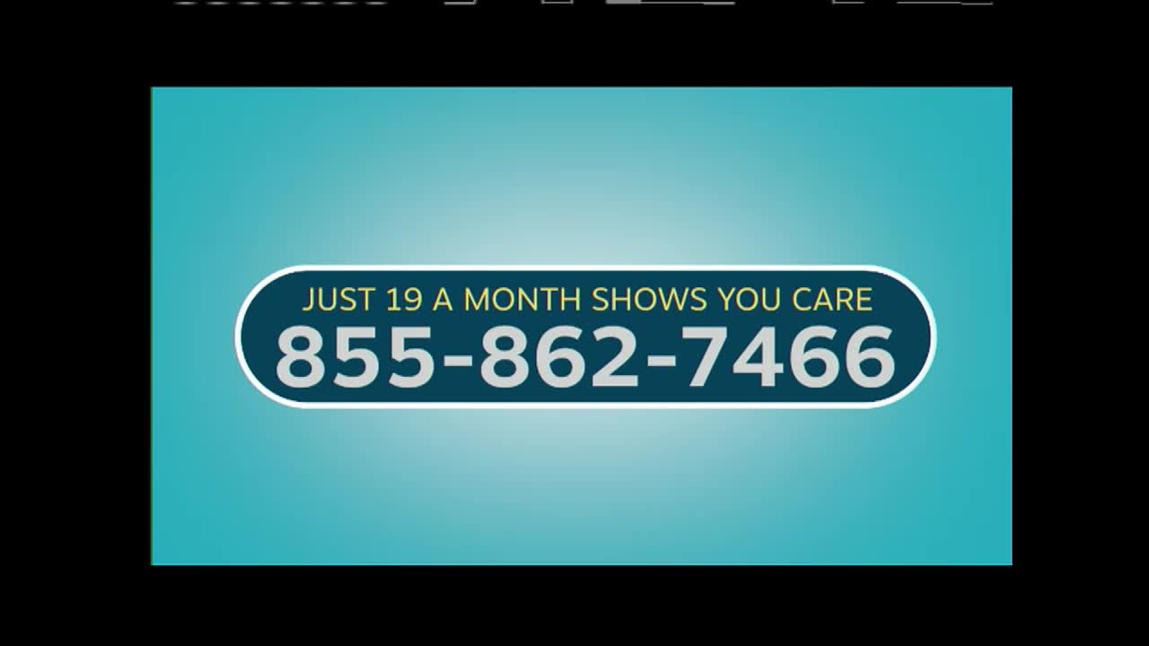 A teal background fades into black around a white-bordered, oval-shaped banner. The banner displays a phone number and the text "JUST 19 A MONTH SHOWS YOU CARE."
