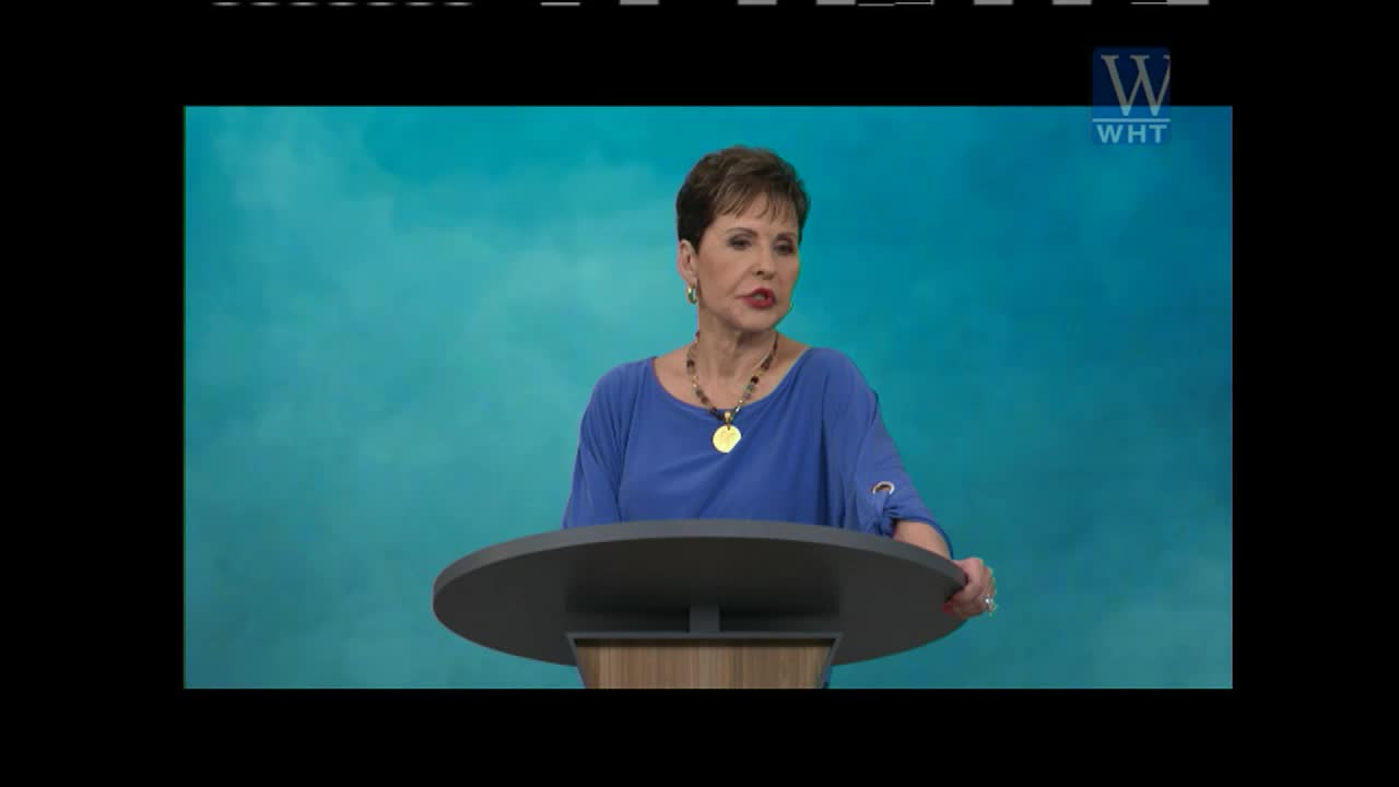 A woman in a blue shirt stands behind a podium, speaking. The World Harvest Television logo appears in the upper right corner.