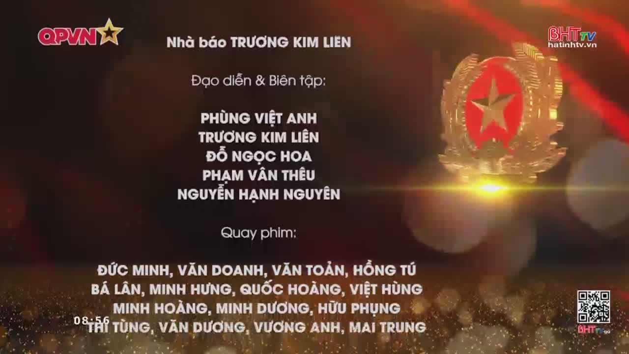 A golden emblem with a red star shines brightly. Text scrolls across the screen, listing names and roles for a production.