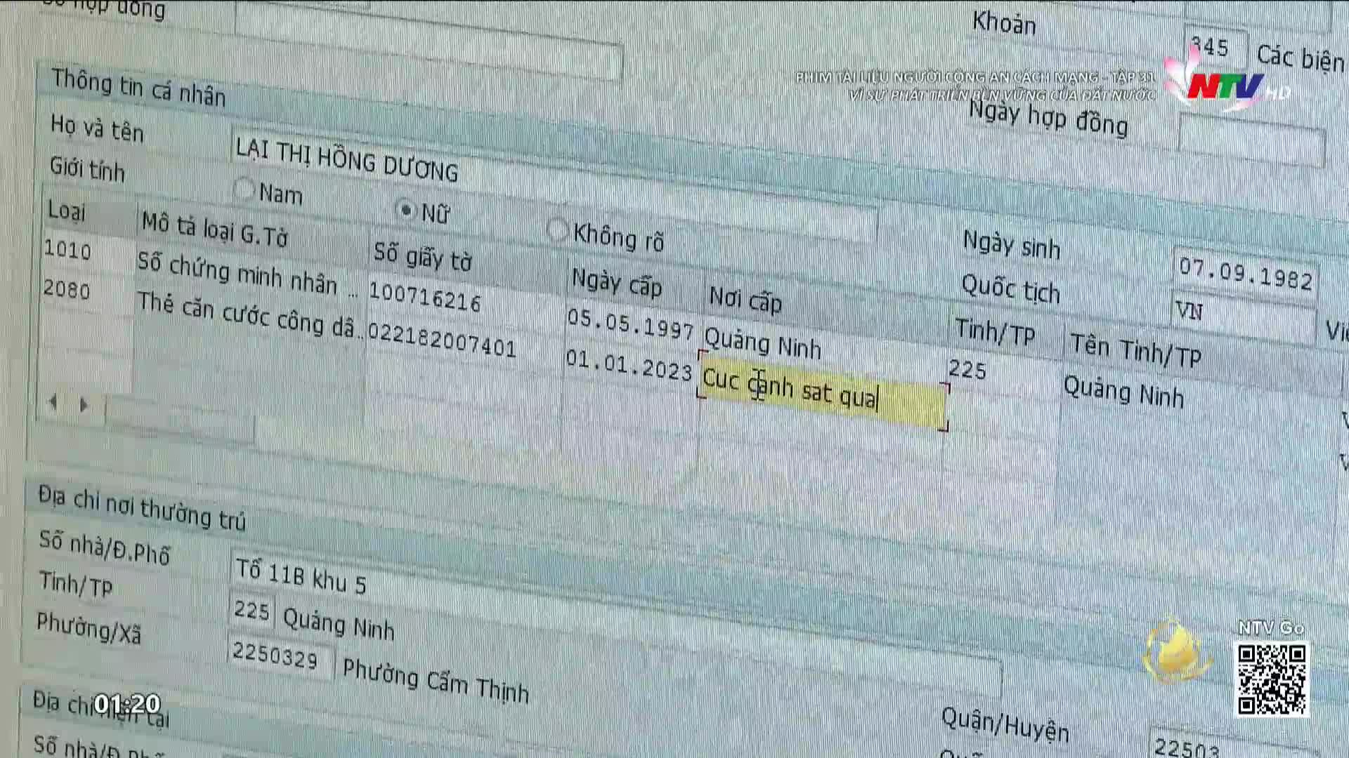 On the screen, a form filled with Vietnamese text is displayed, including the name "LẠI THỊ HỒNG DƯƠNG." The Nghe An TV logo is visible in the corner.
