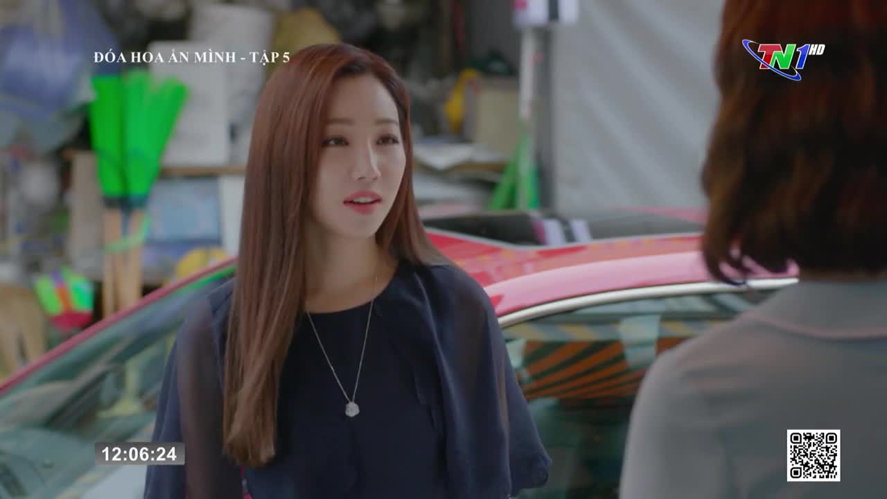 A woman with long brown hair and a dark top is talking, her expression serious. The Thai Nguyen TV logo is visible in the corner, and the time is just after 12:06.
