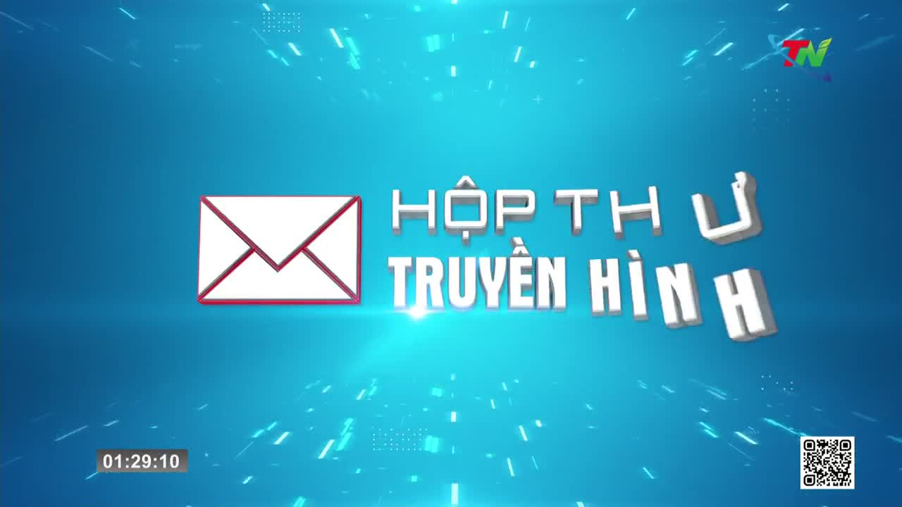 On a blue background, the words "Hộp Thư Truyền Hình" appear in 3D, with a white envelope outlined in red to the left. The Thai Nguyen TV logo is in the upper right corner.
