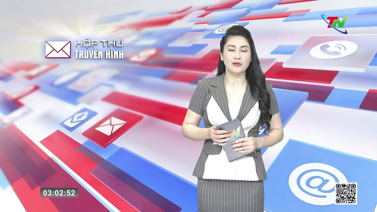 A woman in a striped suit stands before a backdrop of digital envelopes and communication icons. The Thai Nguyen TV logo appears in the upper right corner. A woman in a striped suit stands before a backdrop of digital envelopes and communication icons. The Thai Nguyen TV logo appears in the upper right corner.